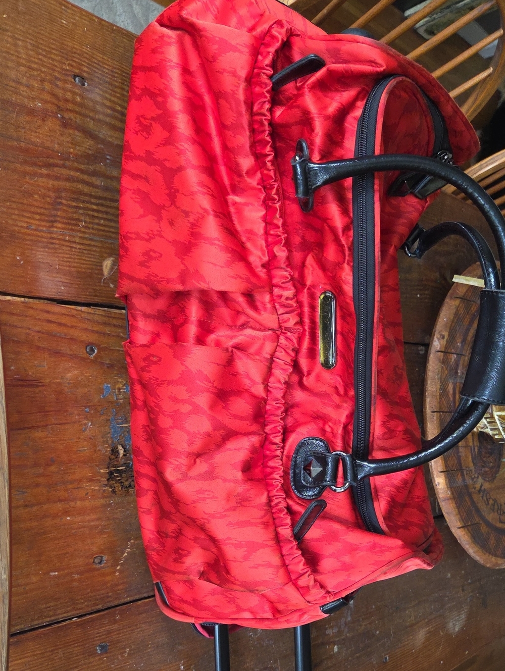 Betsey Johnson Red Quilted Travel Tote with Black Handles